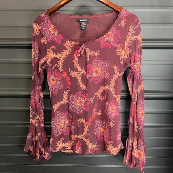 Express Women's Floral Print Sheer Long Sleeve Blouse Top - Picture 1 of 3